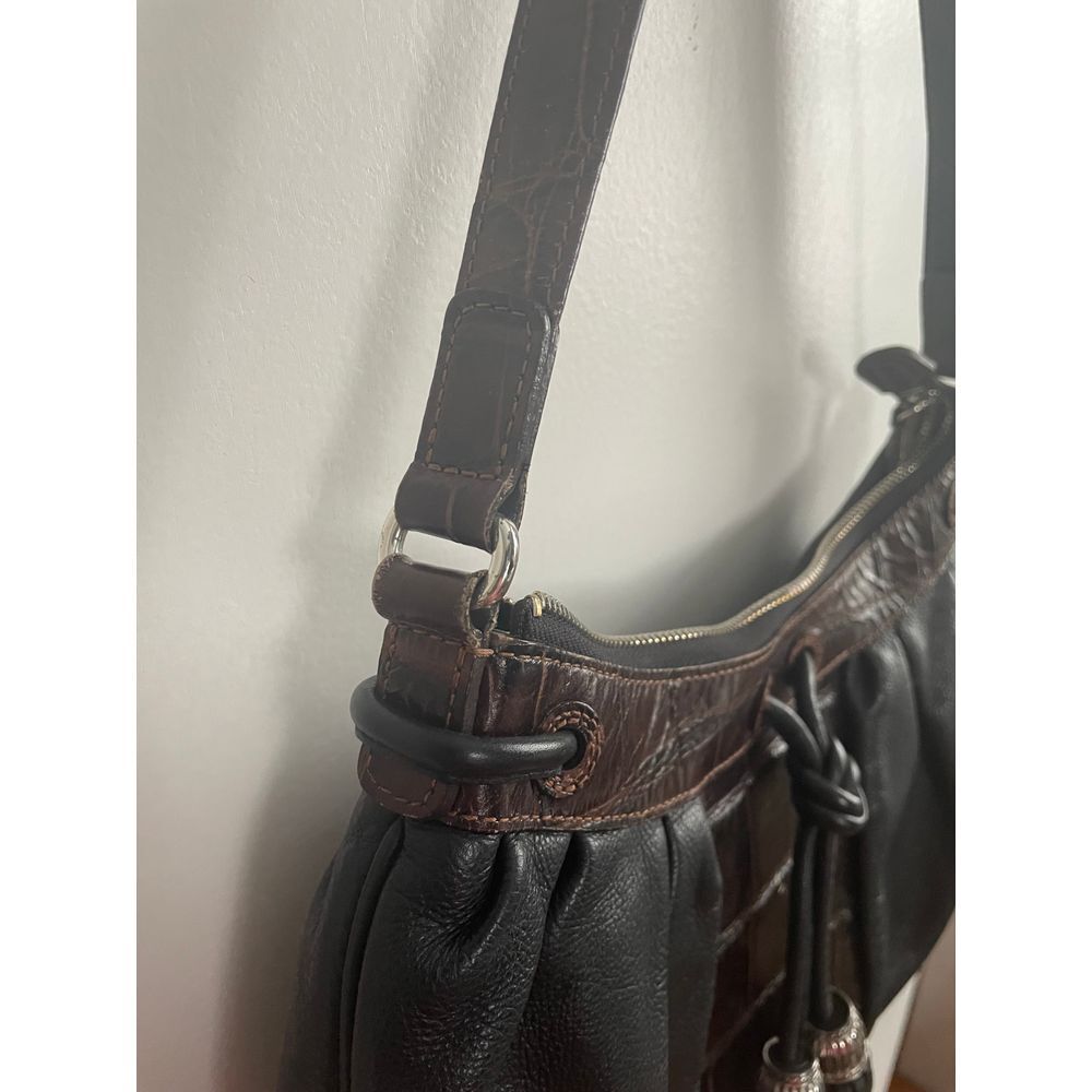 Brighton‎ Black Leather Hobo Bag with Brown Croc Trim & Silver Hardware - Picture 7 of 12